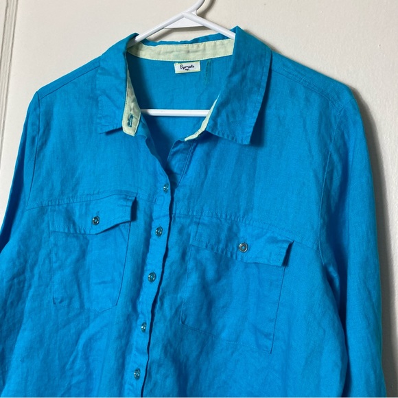 Symple NYC light blue 100% linen button up shirt womens L lagenlook - Picture 3 of 9